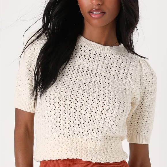 Lulus Sweaters - Ivory Crochet Cutout Short Sleeve Sweater Top